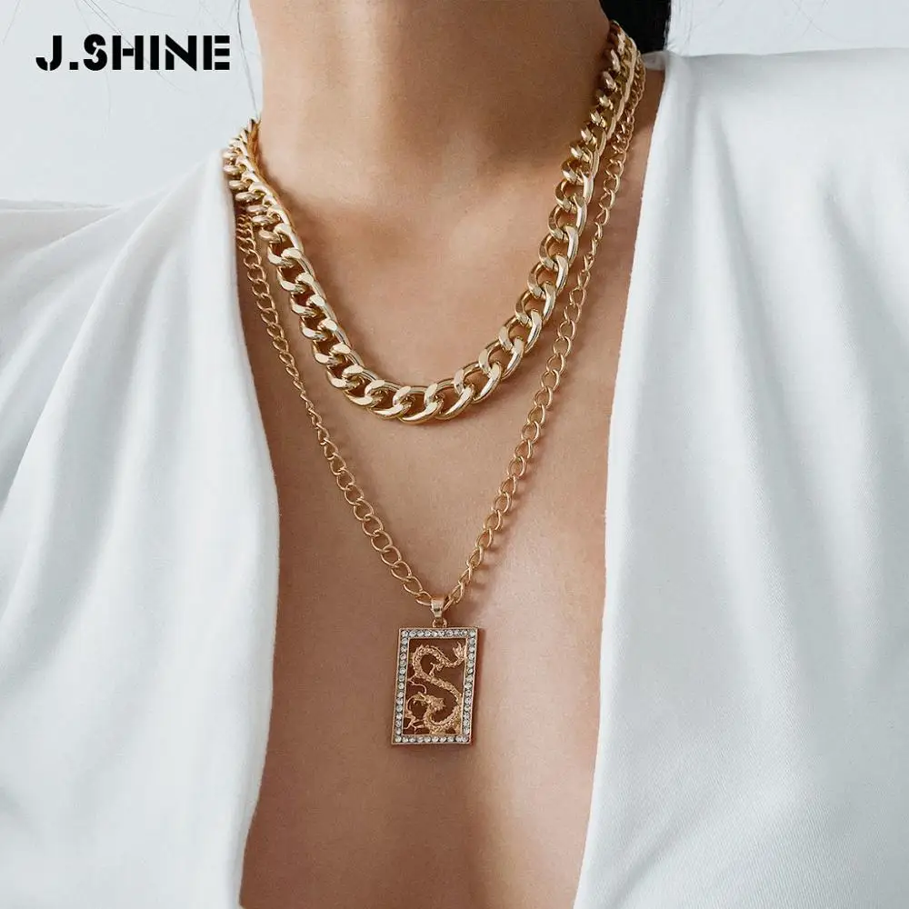 JShine Hiphop двойной слой кристаллов прямоугольная подвеска в форме дракона колье