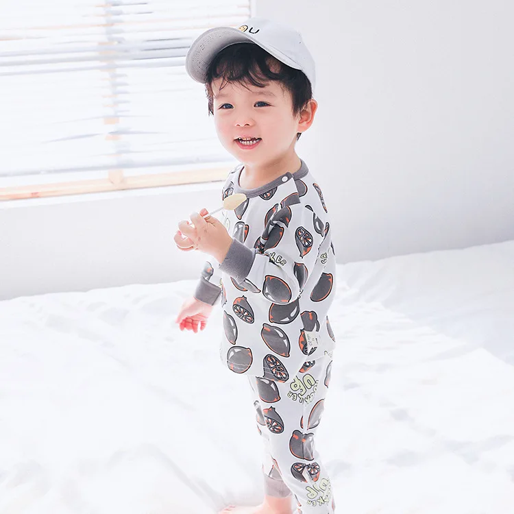 

2019 Spring And Autumn New Products Baby Korean-style Lemon Printed Two-Piece Set Children Tracksuit Pajamas