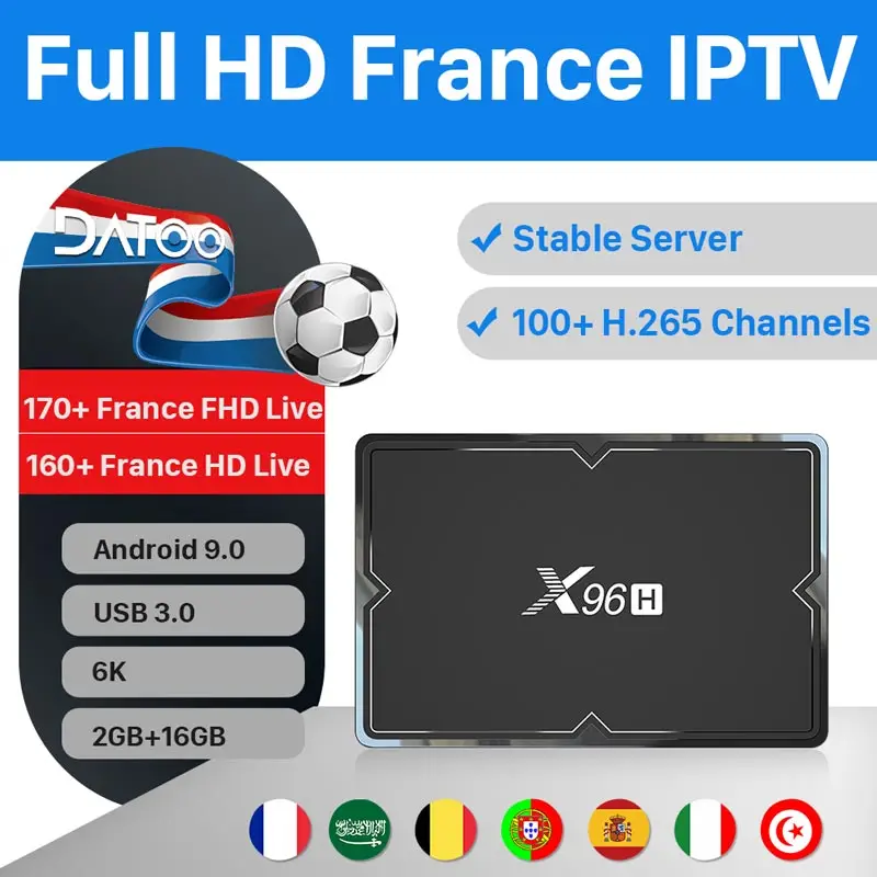

IPTV France Arabic Box IPTV Subscription X96H Android 9.0 With DATOO 1 Year Code Full HD Europe IPTV French Belgium Netherlands