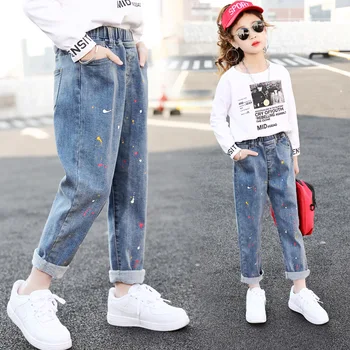 

Teenage Girls Jeans 2020 Autumn New Casual Fashion Blue Loose Kids Denim Pants School Children Trousers 6 8 10 12 Years