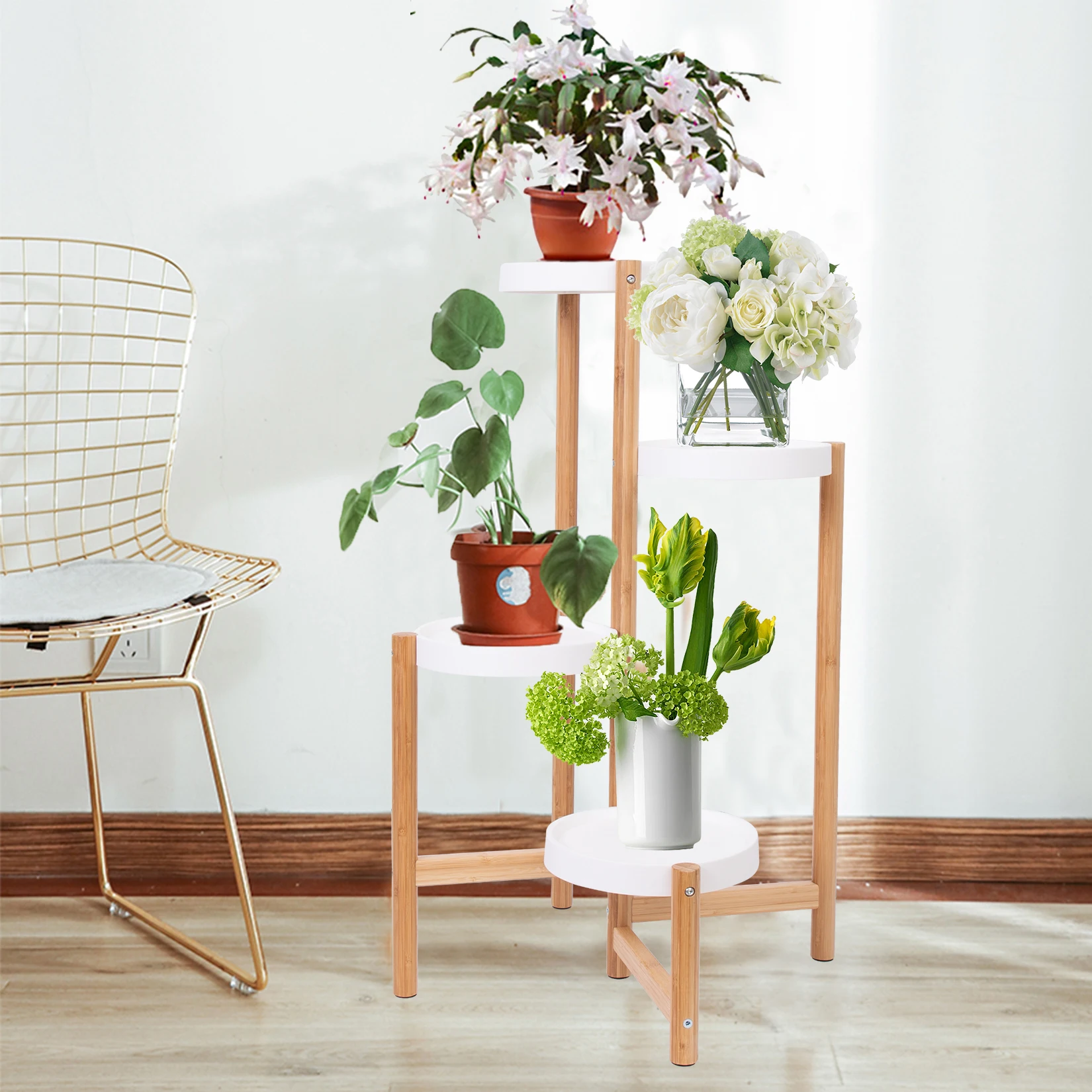 4 Tier Bamboo Plant Stand Tall Corner Indoor Flower Pot Holder Nordic Display Rack for Living Room Bedroom Balcony plant stand