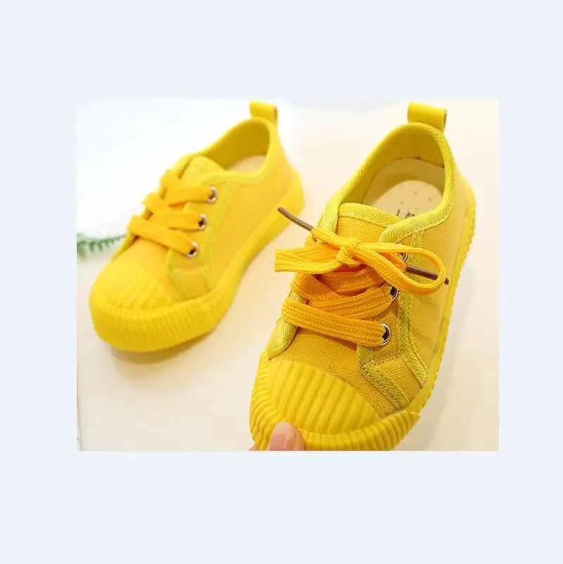 Парусиновые туфли для мальчиков спортивная обувь для девочек, обувь для тенниса шнуровка носочки для детей, детей ясельного возраста Яркий желтый цвет; женская обувь; Zapato; Повседневное sandq детский