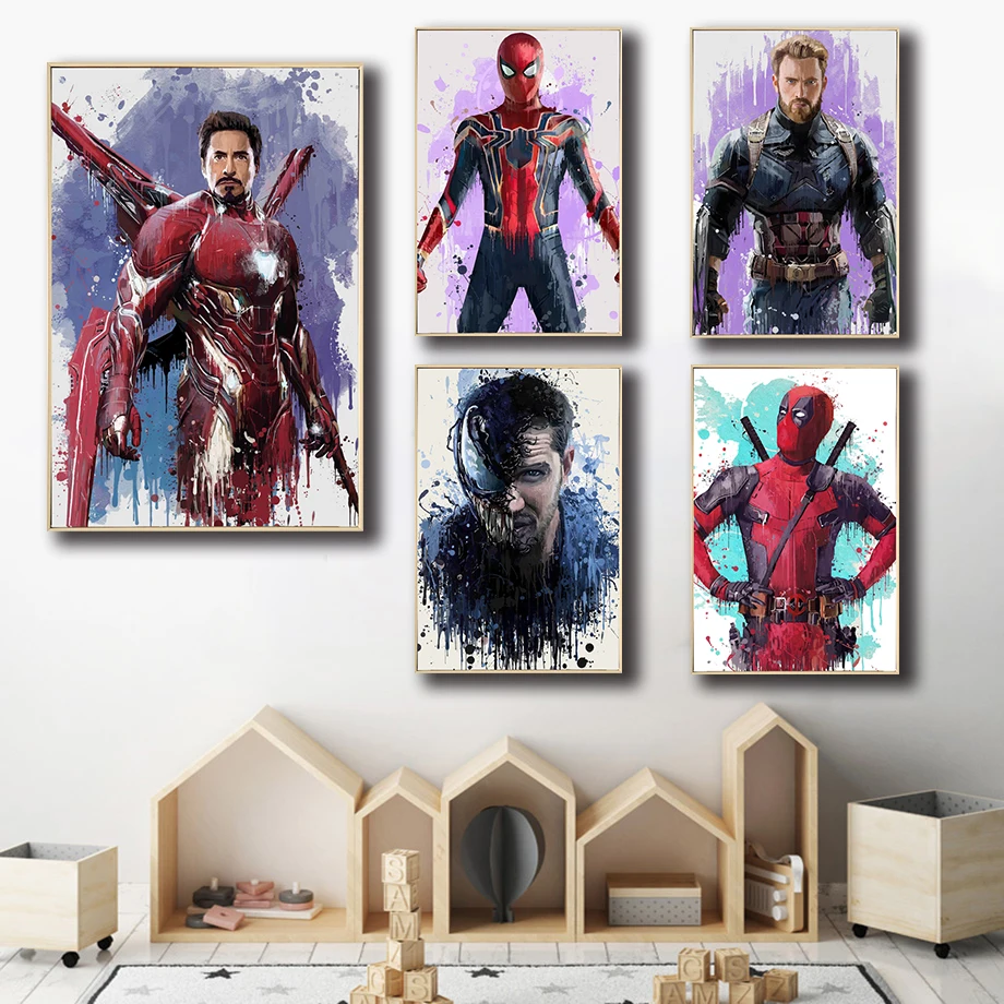 Постер Marvel Мстители железный человек Человек-паук акварель плакат для детской