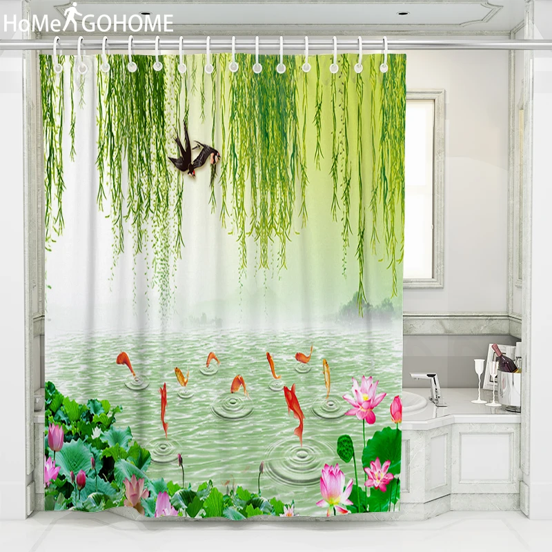 

Waterproof Fabric Shower Curtains 3D Willow Bathroom Shower Curtain Washable Bath Curtain Bath Swallow Curtains With Hooks 8Size