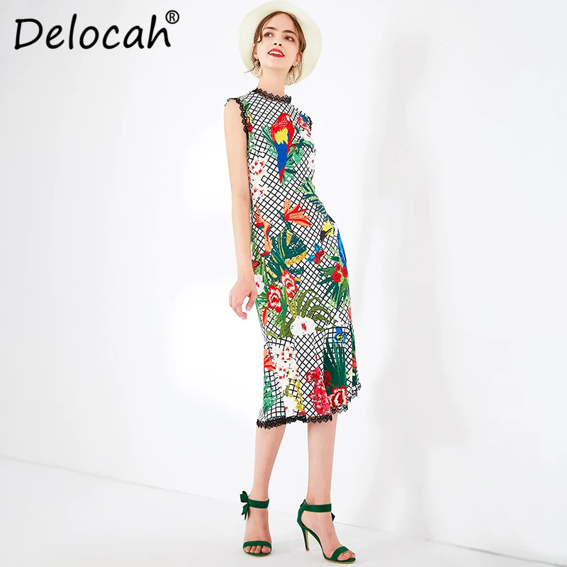 Delocah, весенне-летнее женское платье, подиум, модное, дизайнерское, без рукавов, великолепное, кружевное, с принтом, элегантное, тонкое, Русалка, платья