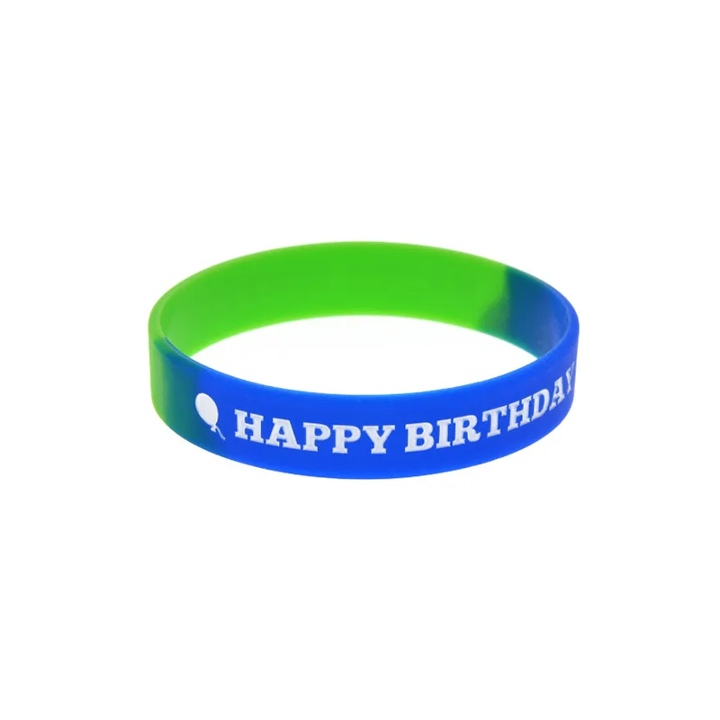 blue green OneBandaHouse 50 шт с днем рождения силиконовый резиновый браслет Молодежный Размер Сегментированный цвет - Окраска металла: blue green