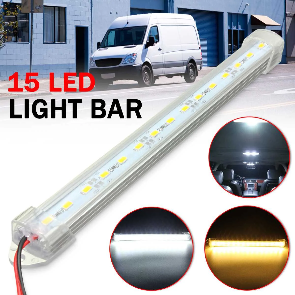 Gaetooely 2pc 12V Car 15 LED 5630 SMD Interior Light Strip Lamp Bar Van Caravan Fish Tank 