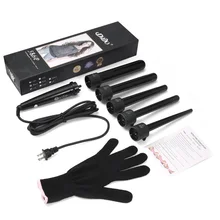 Набор прочных щипцов для завивки 5 в 1 с 5 сменными щипцами для завивки керамических бочек с термозащитной перчаткой черного цвета