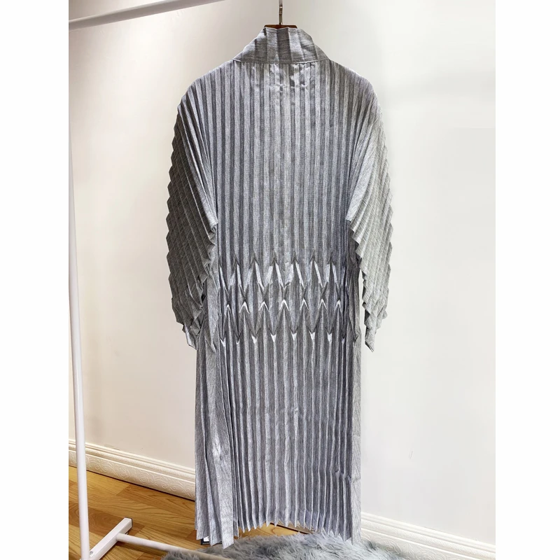 Весенняя Новинка MIYAKE плиссированная ветровка Модный Дизайн однобортный дышащий льняной воротник длинное пальто для женщин