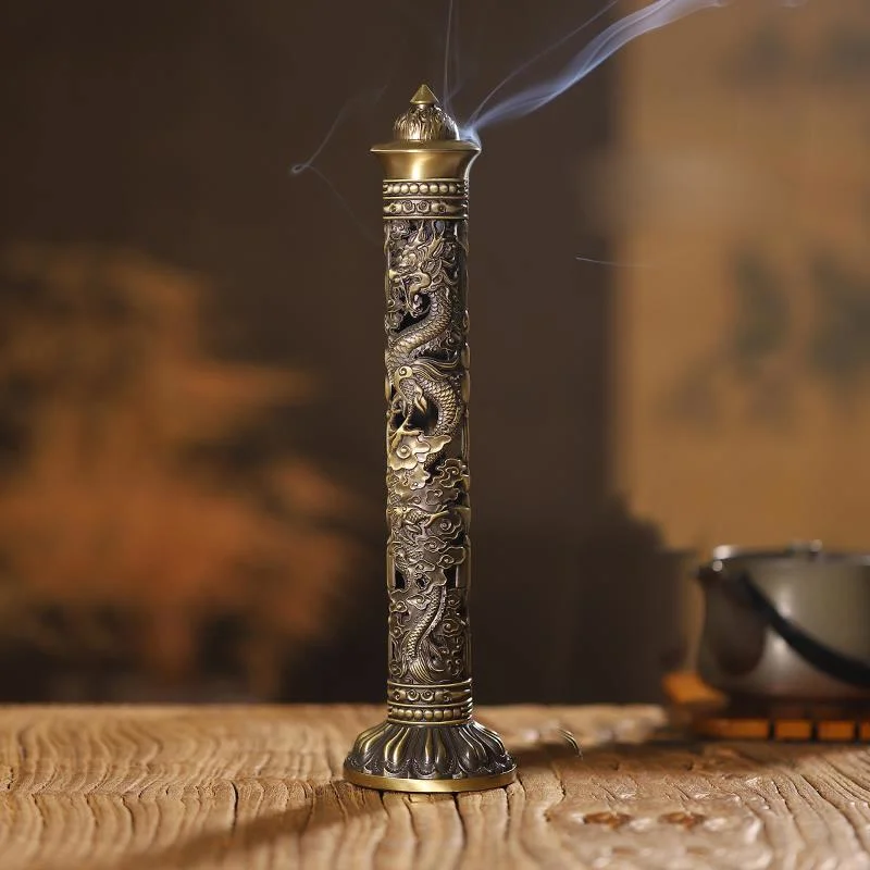 T Antique Vertical Horizontal Incense Burner Metal Dragon And Phoenix Pillar For Incense Sticks