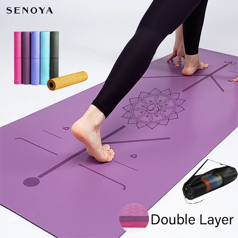 Mats & NonSlip Towels Yoga Double Layer Non Slip Mat Exercise Pad With Position Line For