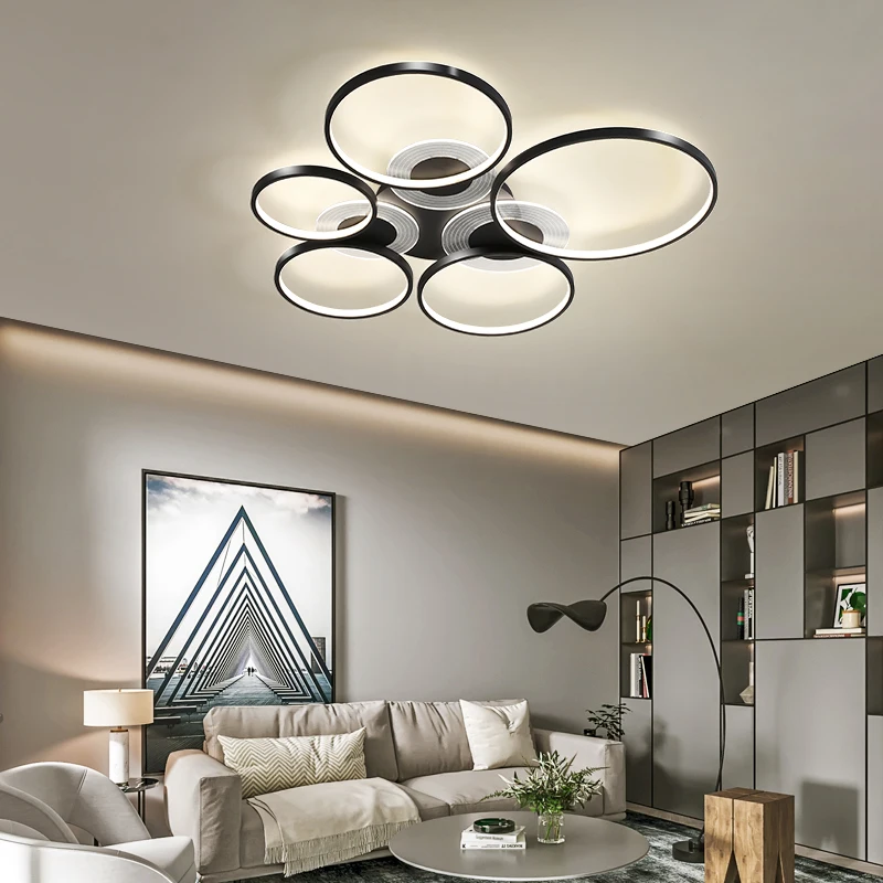 Dining Living Room LED Ceiling Light Black Or Gold Bedroom Kitchen Simple Ceiling Lamp Modern Round Rings Home Deco New Fixtures