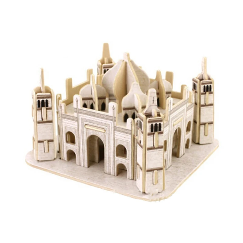 Новое поступление детская DIY 3D модель головоломка Строительная модель образовательная деревянная головоломка знаменитые точечные Пазлы - Цвет: Taj Mahal