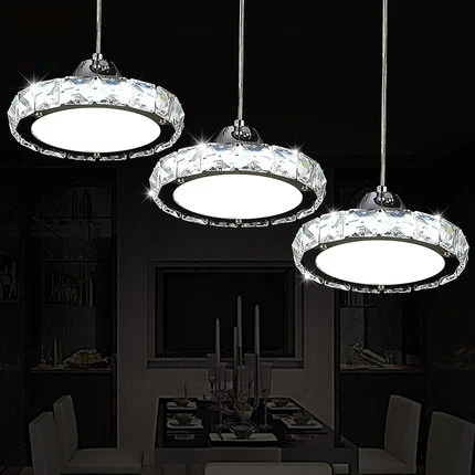 

Modern Simple Circular Led Crystal Pendant Light Restaurant Three Head Living Room Dining Room Lamp deco maison