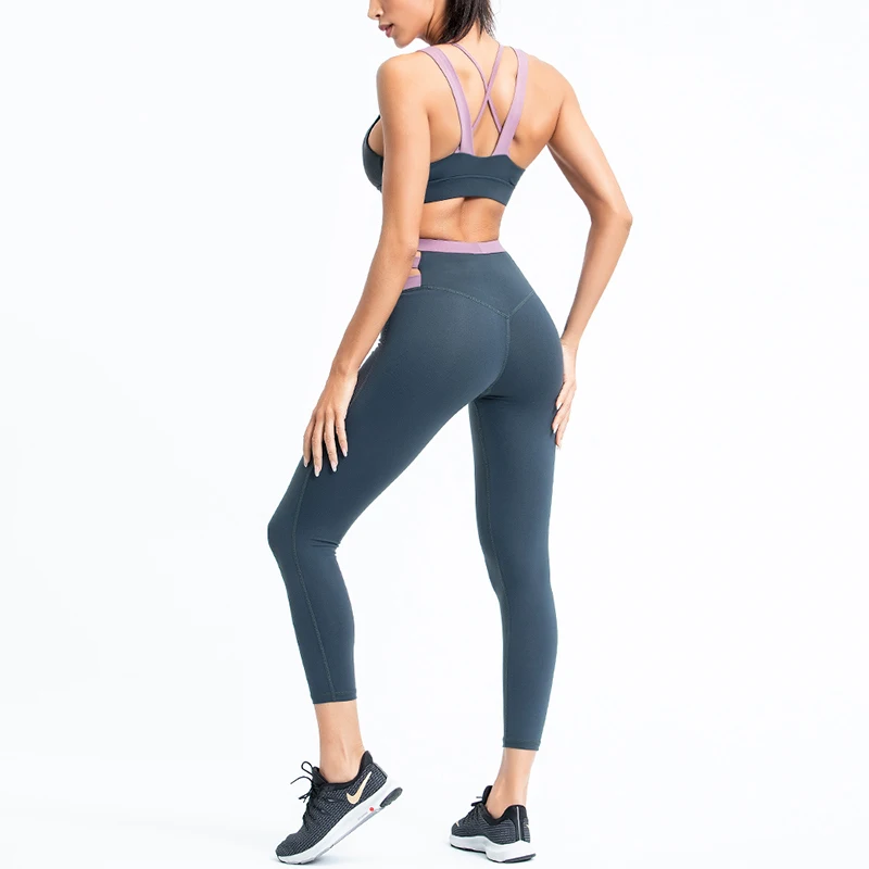 Women Tracksuit Solid Yoga Set Sexy Beauty Back Running Fitness Leggings Sports Suit Gym Sportswear Workout Clothes
