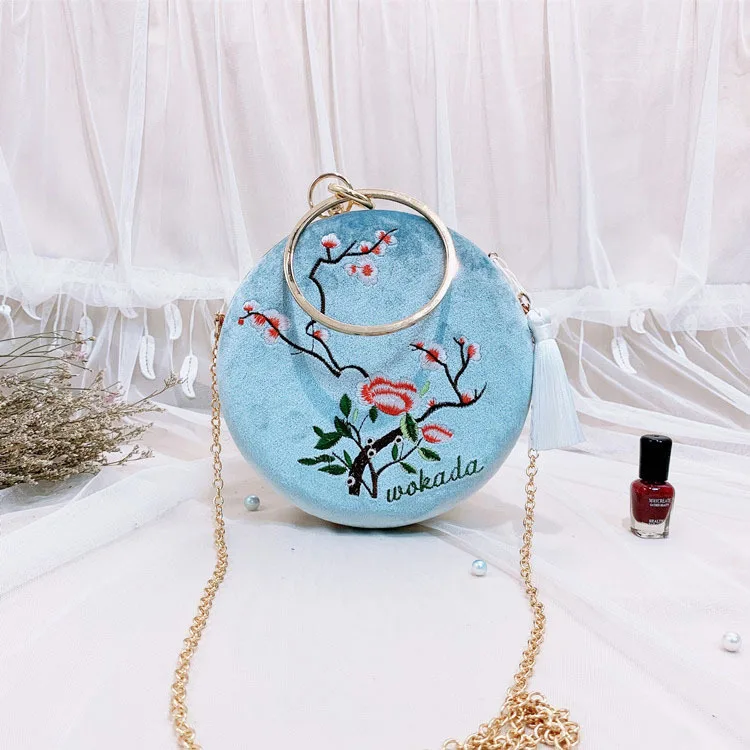 

Chinese Clothing Bag Cross-body Antique Style New Style Retro Embroidery Dinner Embroidered Clutch Circle Shoulder Bag with Chai