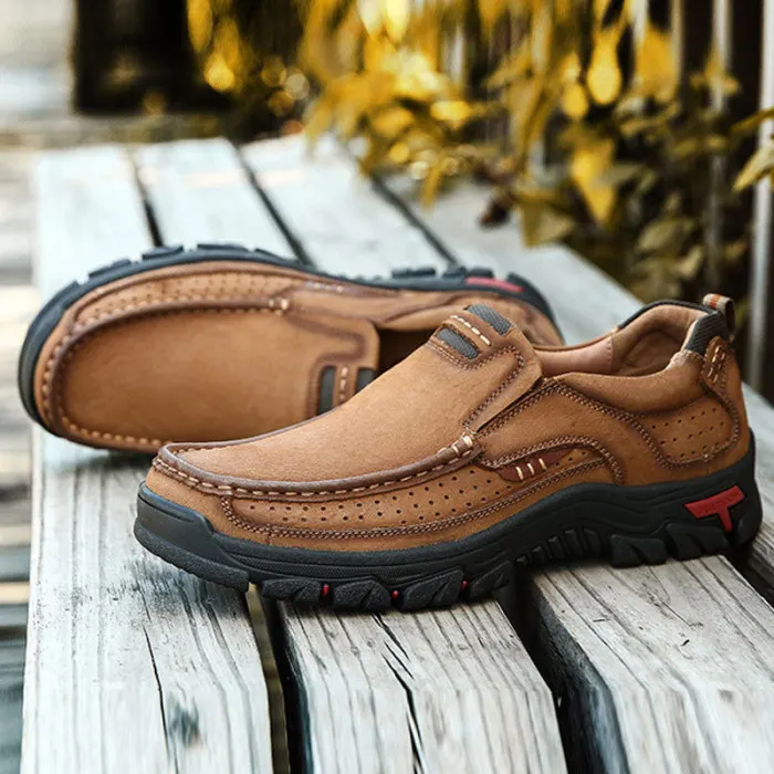 Handmade Men Comfortable Durable Shoes Casual PU Leather Loafers Slip-On Wearable Walking Shoes K-BEST