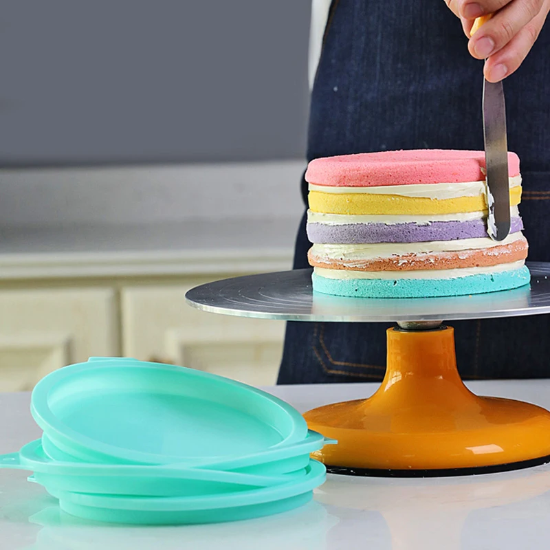 

6/8 Inch Rainbow Cake Mold Non-stick Silicone Round Baking Pan Set Silicone Pizza Mold for Rainbow Cake Fondant Decoration Tools