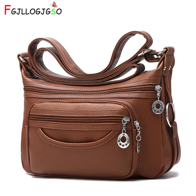 

Ladies Casual Hobos Crossbody Bags Women Messenger Bags Soft washed PU Leather Shoulder Bag Female Handbag Zipper Decoration