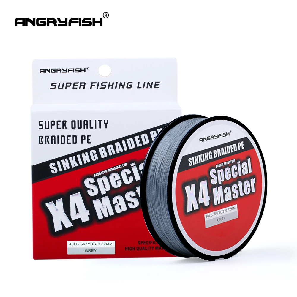 Angryfish 4x500 м Тонущая плетеная линия двойное строение гладкое сильное натяжение PE 10 80LB|Рыболовные лески| |