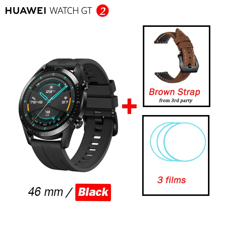 46 black brown strap Huawei Watch GT 2, умные часы, измеритель уровня кислорода в крови, spo2, Bluetooth, умные часы, 5,1, для телефонных звонков, трекер сердечного ритма, для Android, iOS - Цвет: 46 black brown strap