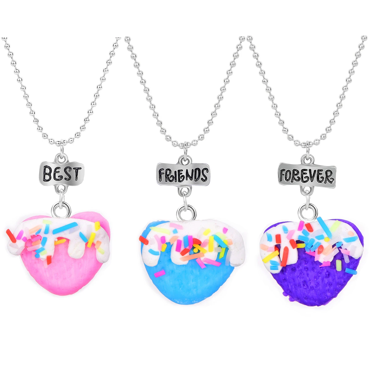En Set collar con colgante de corazón de postre para niños, mejor amiga para siempre, collar para mujer, de Color plateado, joyería de la Amistad BFF|Collares colgantes| - AliExpress