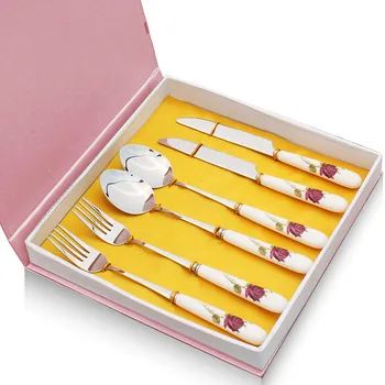 

Silver Modern Fashion Creativity Cutlery Set Portable Ceramic Tableware Set Gift Vaisselle Ensemble Dining Table Decor Ec50cj