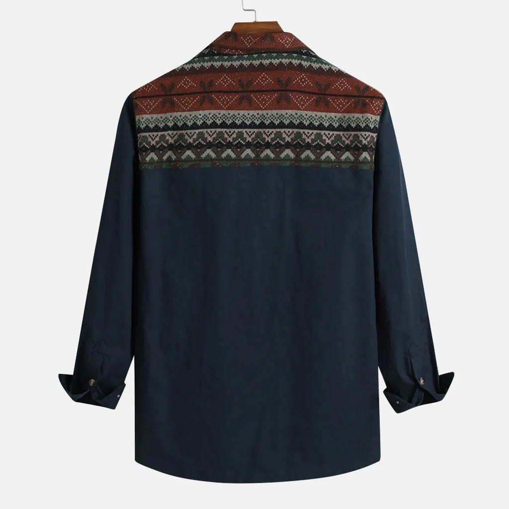 Vetement femme Мужские Классные мужские рубашки Slim Fit рубашка красивый этнический стиль с длинными рукавами и отворотом двойная рубашка с карманами