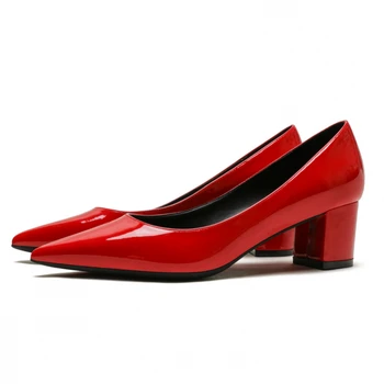 

Pointed Toe Big Size 34-43 Squar Heels Sexy Red Women's Pumps Elegant Office Lady High Heeled Spring Party Woman Shoes C0062