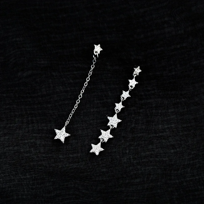 High-quality S925 Sterling Silver Star tassels. Asymmetric pentagonal Earrings