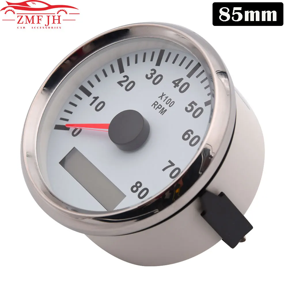 ELING Universal Tachometer 8000RPM Tacho Tachometer Gauge REV Counter with Hour Meter 85mm Gasoline Diesel 12V 24V Red Backlight 85mm 