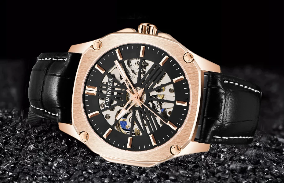 WINNER водонепроницаемые военные часы для мужчин автоматические механические мужские s часы лучший бренд класса люкс Скелет циферблат кожаный ремешок наручные часы