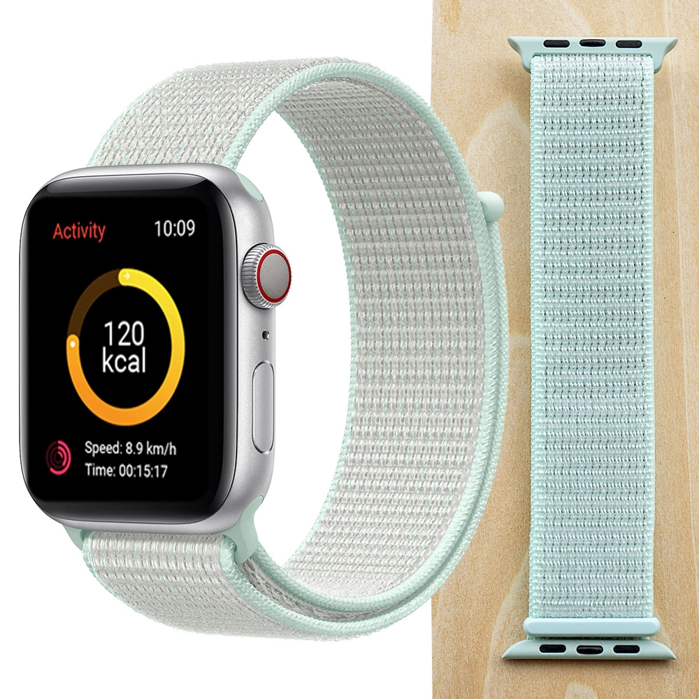 Teal Tint Высококачественный нейлоновый спортивный ремешок для Apple Watch, ремешок 44 мм, серия 5, 4, 3, 2, 1, дышащий тканый ремешок 42 мм, iwatch 40 мм, 38 мм - Цвет ремешка: Teal Tint