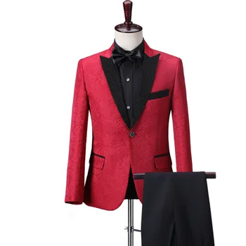 

2020 Men Dark Decorative Pattern Joint Collar Performance Suit YOUTH Host Master of Ceremonies Singer Performance Formal Dress