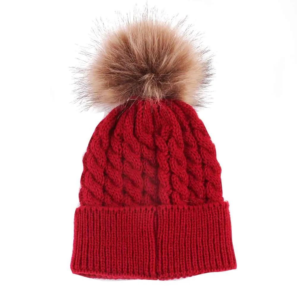 Осень-зима, новинка,, милые зимние детские шапки для новорожденных, вязаная шерстяная шапка с помпоном, милые шапки, зимние шапки# N6 - Цвет: Красный