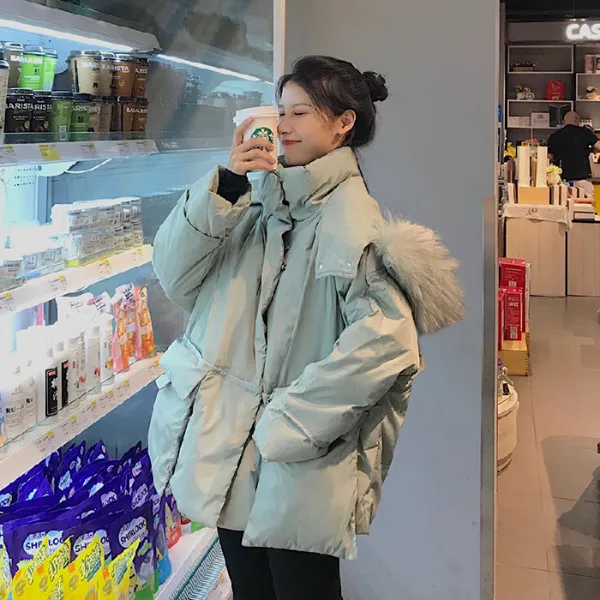 

2019 Autumn And Winter Korean-style New Style Large Fur Collar down Jacket Women's Short Cotton Coat Online Celebrity Short Coat
