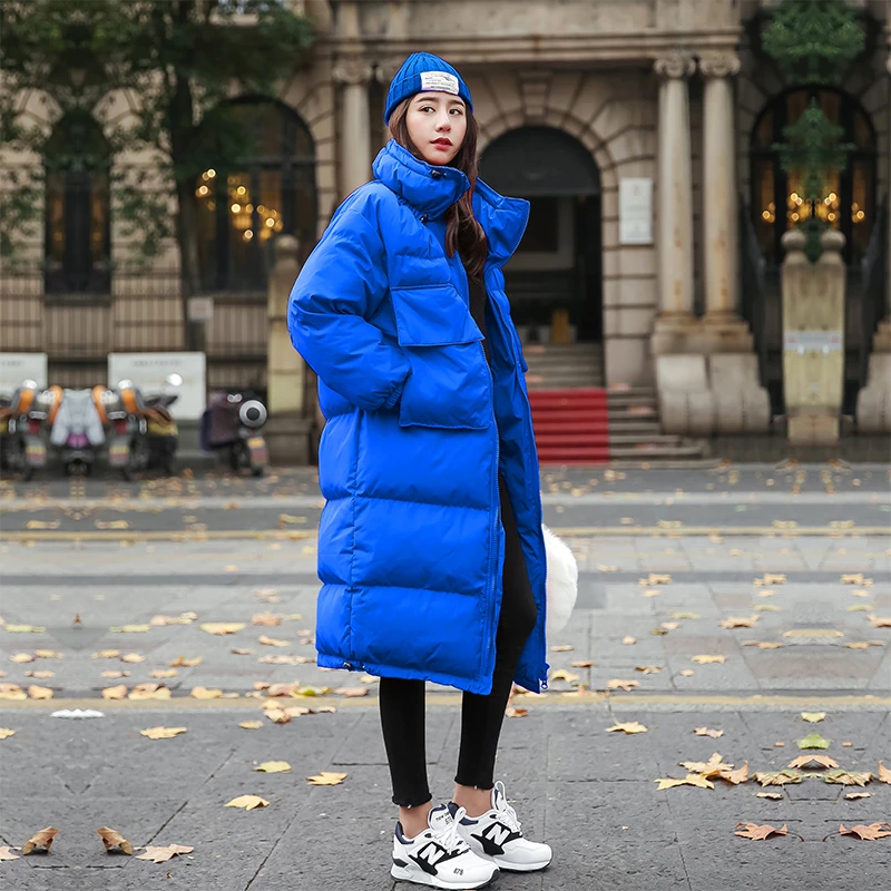 ZURICHOUSE Зимний пуховик женский модный стоячий воротник Harajuku стиль длинные парки женское свободное теплое Стеганое пальто