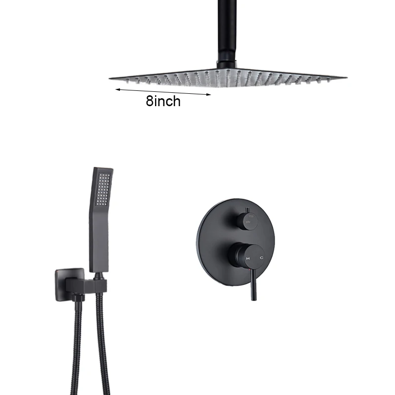 8 inch shower B Матовый черный смеситель для душа медный комплект для душевой смеситель для душа в форме дождя кран Матовый Черный кран для ванной Душевой кран латунь 2 способа смеситель клапан - Цвет: 8 inch shower B