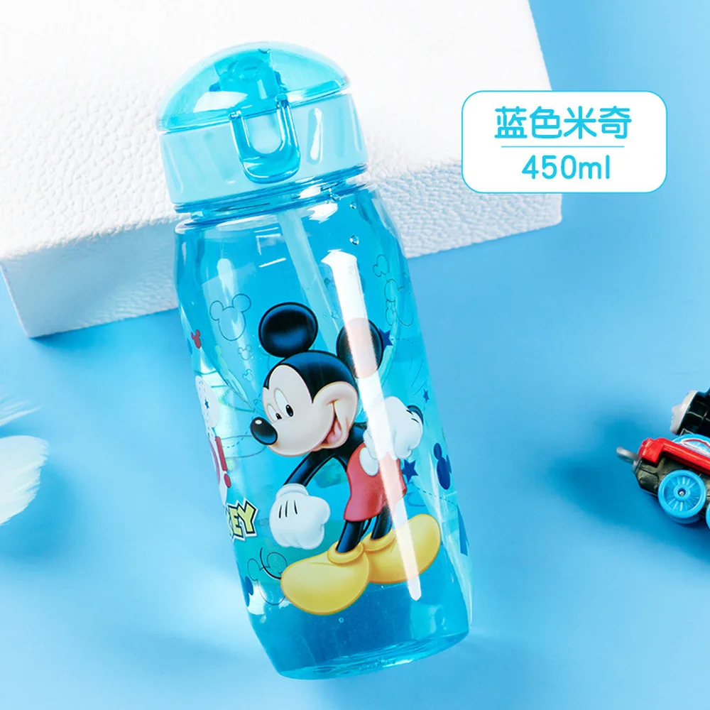 Disney Cartoon Mickey Mouse Minnie Children's Plastic Cup Straw Cup Students Drinking Water Bottle 450ml for Plastic Water Bottle