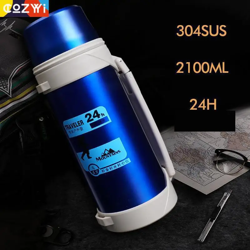 1.2l/1.6l/2.1l дорожная чашка термос из нержавеющей стали термос чашка портативный открытый Термос утолщенная база Вакуумная бутылка для воды