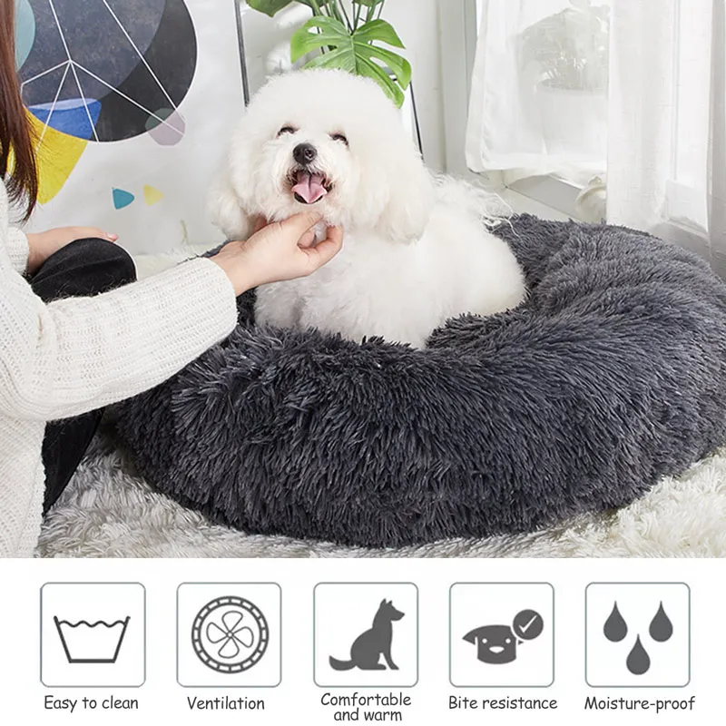 Soft Warm Round Pet Cat Bed Comfy Calming Dog Beds Washable r Large Medium Small Comfortable Kennel Easy To Clean Pet Nest House