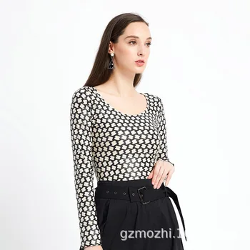 

Spring Office Ladies Solid Slim Fit Sexy Tee Plaid Line Long-sleeved T-shirt Women Elegant Tops Casual Street Night Club Clothes