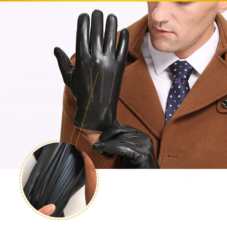 mens brown leather gloves Winter Men's Genuine Leather Gloves 2020 New Brand Touch Screen Gloves Fashion Warm Black Gloves Goatskin Mittens Free shipping mens sheepskin gloves