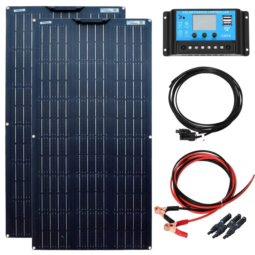 

200W Solar Panel kit 2pcs 100w flexible module controller for marine automobile motorhome caravans battery 12v
