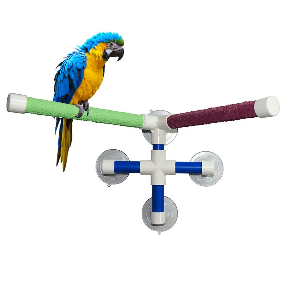 3 Style Pet Parrot Bird Perches Wall Suction Cup Toys Paw Grind Shower Stand 