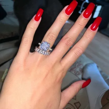 

Handmade Promise ring 925 Sterling silver Cushion cut 10mm AAAAA Cz Stone Statement Party Wedding Band Rings for women Jewelry