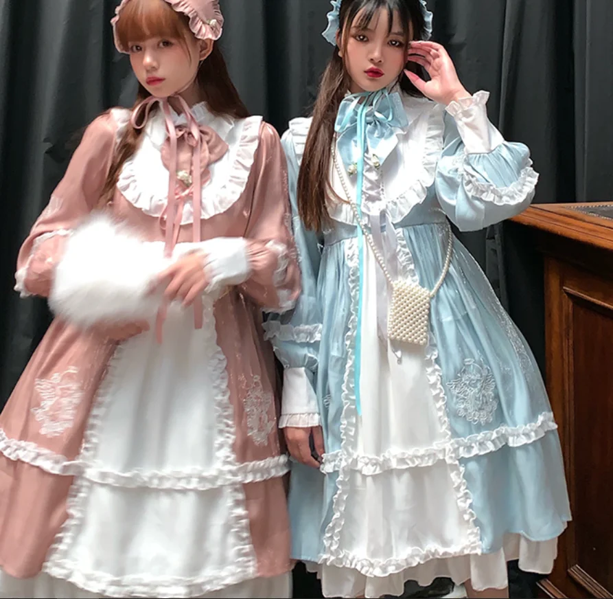 

kawaii palace vintage dress Lolita op printing Cosplay lace sweet girl bowknot embroidery tea party dress Loli lovely