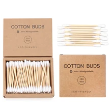 Дешевые 100/200 шт двухголовые бамбуковые ватные палочки деревянные палочки одноразовые палочки хлопок Чистка ушей для носа косметические инструменты для макияжа