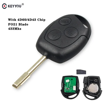 

KEYYOU 3 Buttons 433Mhz Car Remote Control Key Suit for Ford Fusion Focus Mondeo Fiesta Galaxy FO21 Blade With 4D60/4D43 Chip