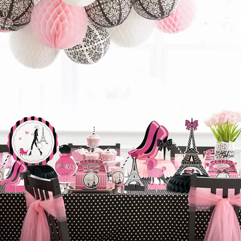 12Pcs Paris Honeycomb Balls Party Favor Supplies Tabletop Decor for Birthday Topper Bicycle Pink Romantic Elements Centerpieces